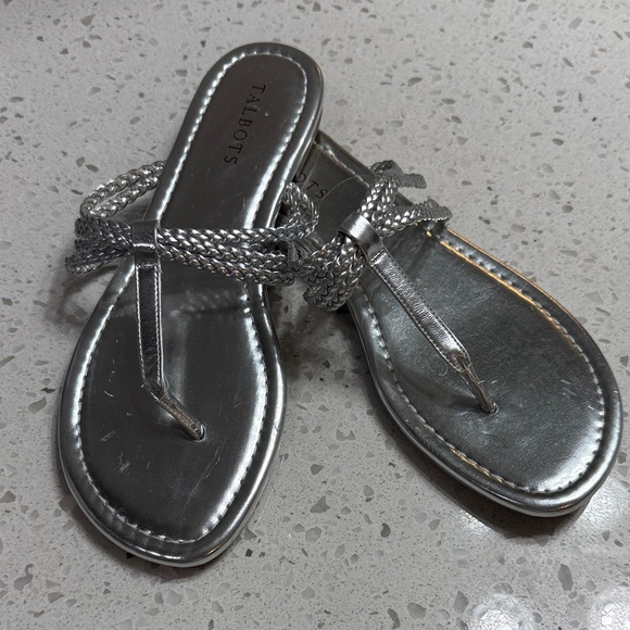 Talbots Shoes - Talbots NEW Metallic Silver Braided Sandals flip flop beach resort vacation SZ 9